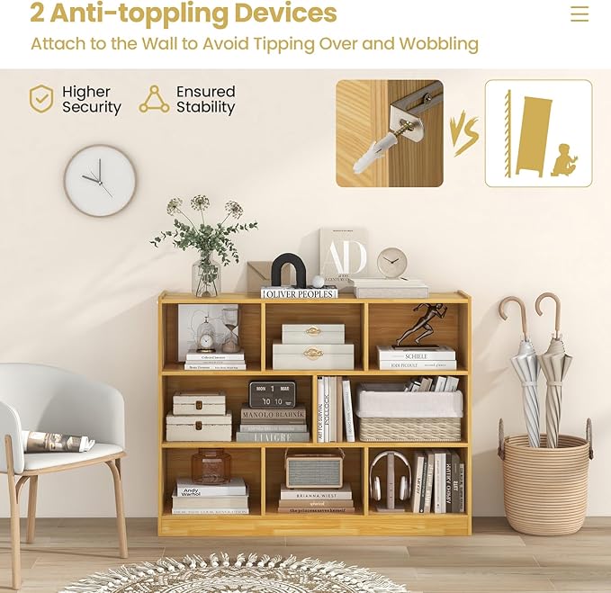 Tangkula 8-Cube Bookcase, Wood 3 Tier Open Storage Bookshelf, Modern Multipurpose Display Cabinet for Living Room, Study, Reading Nook, 48 x 12.5 x 36.5 Inch, Burlywood