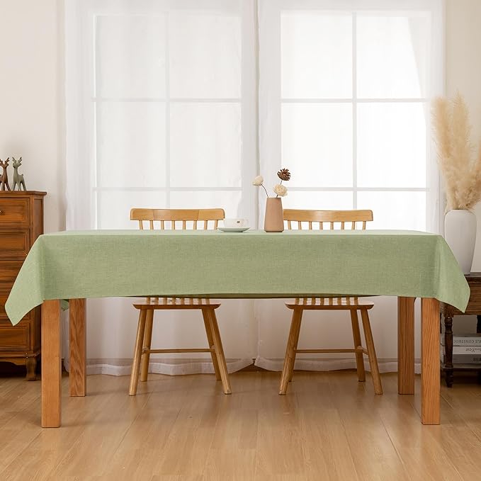 Hiasan Faux Linen Rectangle Tablecloth - Wrinkle and Stain Resistant Washable Table Cloth for Kitchen Dining Room Holiday Table Cover for Dinner, Green, 60 x 84 Inch