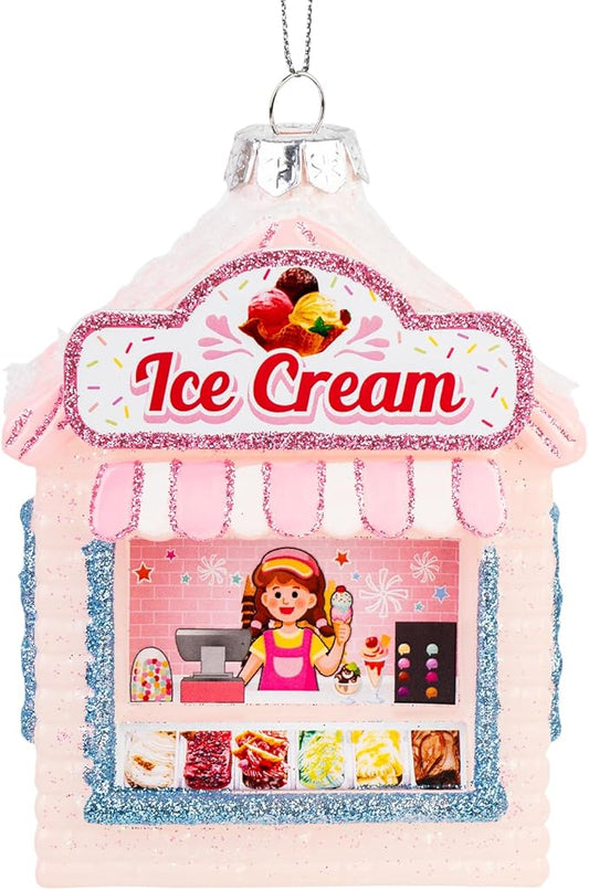 Hanging Christmas Ornaments, 2025 Glass Blown Christmas Tree Ornaments, Pink Christmas Tree Decorations, Funny Gifts & Home Decor, Ice Cream Parlor