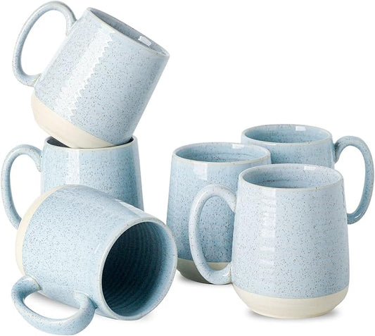 Hasense Porcelain Coffee Mugs Set of 6, 15 Ounce Large Ceramic Coffee Cups Set with Handle for Latte, Tea, Cocoa and Hot Chocolate, Sky Blue Coffee Mugs for Men and Women, Microwave Safe
