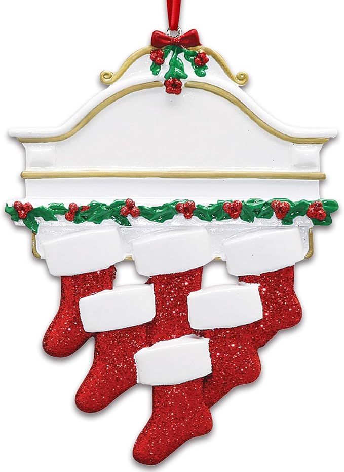 3D White Mantle Family of 6 Christmas Ornament 2025 Personalized Family Christmas Ornaments 2025 | Garland Fireplace Personalized Tree Ornaments Customizable Gifts Red Stockings of Six Ornament