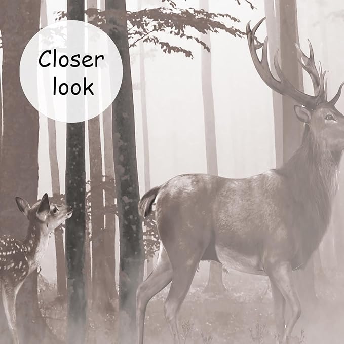 AFZEVEB-Forest Wallpaper Vintage Trees with Deer Wall murals for Bedroom 114"x74" (Not Peel and Stick)