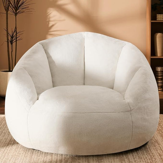 Giant Bean Bag Chair for Adults - Comfy Plush Round Shell Soft Accent Chair, Oversized Cozy Lounge Floor Sofa Reading Chair, Mini Couch for Living Room, Bedroom & Game Rooms, Beige
