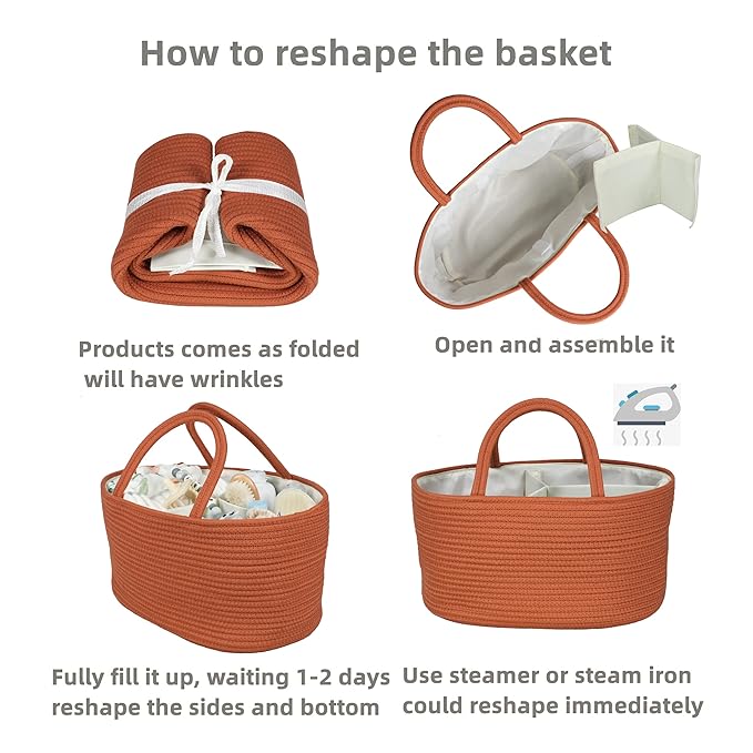 Large Baby Diaper Caddy Organizer for Girl Boy Rope Nursery Storage Bin Basket Portable Holder Tote Bag for Changing Table Car Travel Baby Shower Gifts Registry Must Haves Rustic