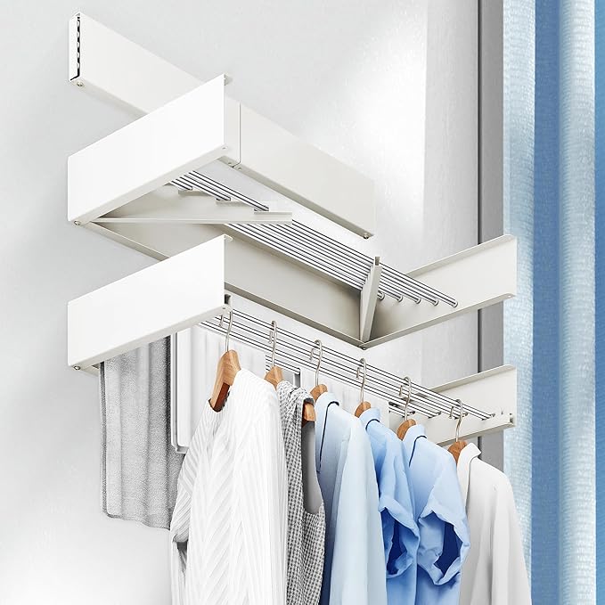 Drying Rack Clothing,Clothes Drying Rack Wall Mounted,Collapsible Hanging Racks for Laundry,Laundry Drying Rack,Wall Mounted Clothes Rack(31.5"-White) (White, 31.5 Inch)