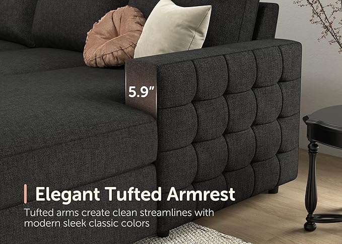 HONBAY Sectional Couch with Pull Out Bed, Sectional Sleeper Sofa with Storage, U Shape Couches for Living Room, Dark Grey