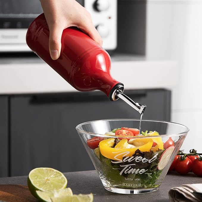Sweejar Ceramic Olive Oil Dispenser Bottle, Opaque Oil Cruet Protects Oil to Reduce Oxidation, Suitable for Storage Oil, Vinegar, Coffee Syrups & Other Liquids, Pack of 1, 15.5 Fl Oz (Red)