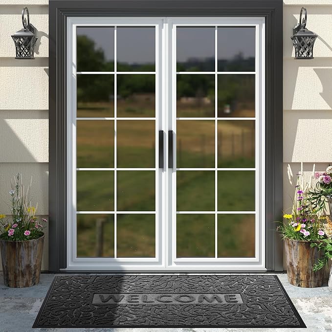 Yimobra Welcome Matt Outdoor 60x36, Waterproof All-Season Front Door Mat, All-Weather Doormat, Sturdy Natural Rubber, Fade Resistant, Low Profile, Easy Clean Patio Porch Entryway Mat, Grey