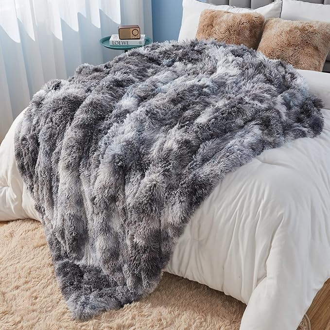 GONAAP Fuzzy Faux Fur Throw Blanket Tie-dye Marble Black Super Soft Cozy Plush Fuzzy Shaggy Blanket for Couch Sofa Bed (Tie-dye Marble Black, Throw(50"x60"))