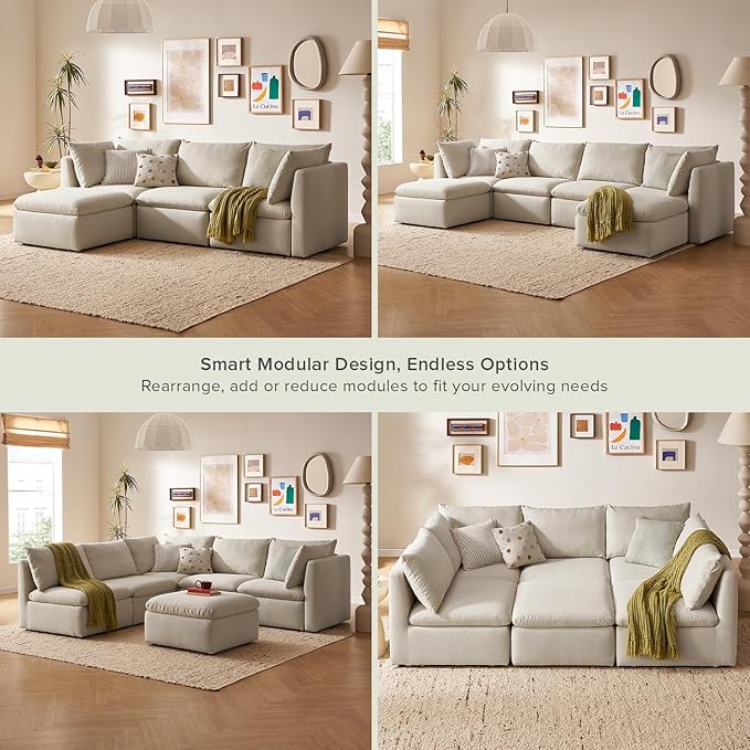 mopio Oversized Modular Sectional Sofa with Fully Removable Covers and Storage, Convertible U, L-Shaped and Sleeper Sectional, Modern Couches with Ottoman Chaise (Oat Fabric, 4 Seats, L)