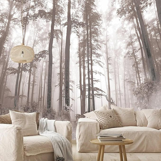 AFZEVEB-Forest Wallpaper Vintage Trees with Deer Wall murals for Bedroom 159"x107" (Not Peel and Stick)
