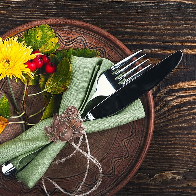 Halatool 6 PCS Thanksgiving Day Bronze Turkey Napkin Ring Funny Metal Festival Napkin Holders for Dinner Table Party Decoration