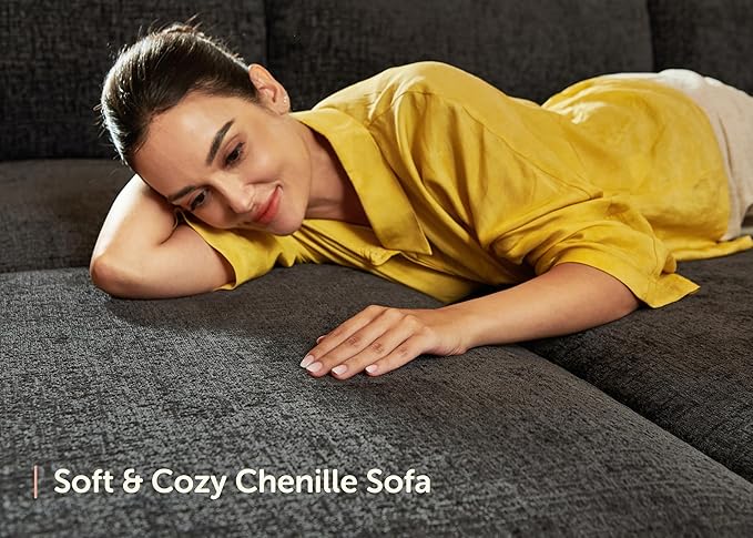 HONBAY Modular Sectional Couch with Storage Seats, L Shaped Sectional Sofa with Storage, Chenille Sectional Couches for Living Room, Grey