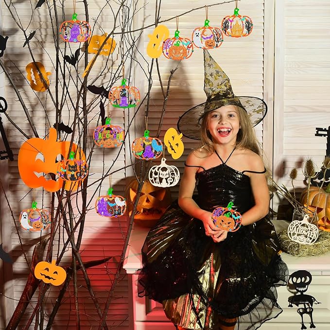 80PCS Wooden Halloween Decoration Pumpkins Ornaments to Paint Happy Halloween Cutouts Unfinished, DIY Blank Unfinished Ghost Spider Web Black Cat Trick or Treat Boo Ornament for Home Crafts Hanging