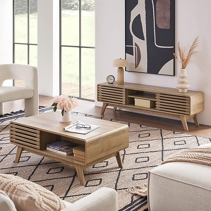 mopio Ensley TV Stand, Mid Century Modern for 55/60/65 inch TV, Farmhouse TV Stand, Entertainment Center with Storage, TV and Media Consol for Living Room (Oak, 59")