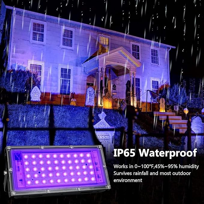 4 Pack 50W Black Lights, Blacklight Flood Light with Plug and Switch,for Glow Party, Halloween, Fluorescent Poster, Body Paint