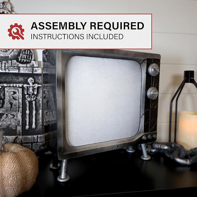 Haunted Hill Farm Haunted TV by Tekky, Battery-Operated, Motion Activated Animatronic Television with Sound Effects and Lights for Indoor or Covered Outdoor Creepy Halloween Decoration, 11" Haunted Tv
