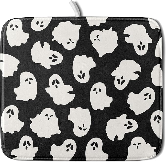 Halloween Dish Drying Mat for Kitchen Counter Cute Ghost Holiday Super Absorbent Reversible Microfiber Kitchen Countertop Protector Dishes Pad Small 16x18 inch