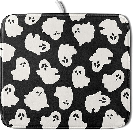 Halloween Dish Drying Mat for Kitchen Counter Cute Ghost Holiday Super Absorbent Reversible Microfiber Kitchen Countertop Protector Dishes Pad Small 16x18 inch