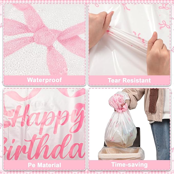 3 Pack Coquette Pink Bow Plastic Tablecloth, 54 X 108Inch Disposable Pink Bow Table Cloth for Rectangle Tables Waterproof Table Cover for Girls Bridal Wedding Birthday Party