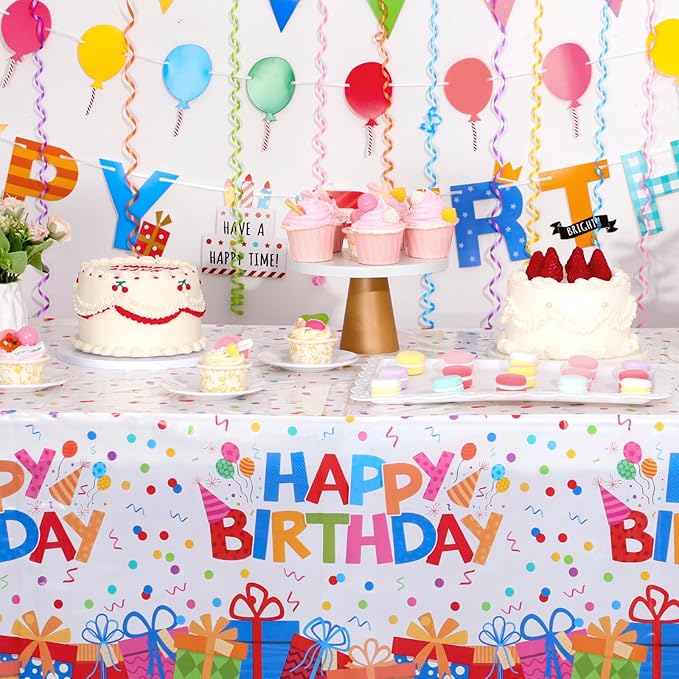 3 Pack Plastic Birthday Tablecloth, 54 x 108 Inch Disposable PE Happy Birthday Tablecloth Waterproof Rectangle Birthdays Party Table Cover for Birthdays Party Decorations