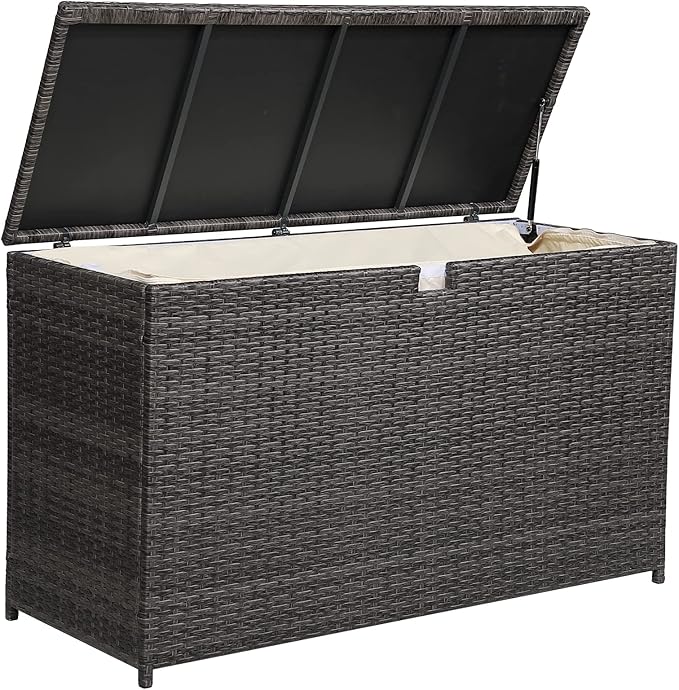 Super Patio Outdoor Patio Storage Box Waterproof, 120 Gallon Large Deck Box Wicker Storage Bin for Cushions, Garden Tools, Gray