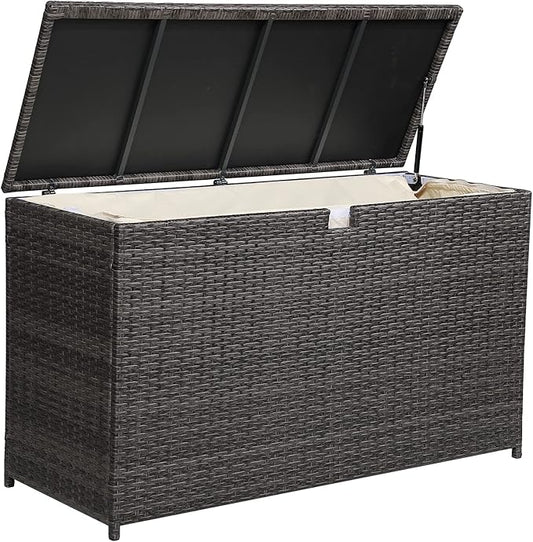 Super Patio Outdoor Patio Storage Box Waterproof, 120 Gallon Large Deck Box Wicker Storage Bin for Cushions, Garden Tools, Gray