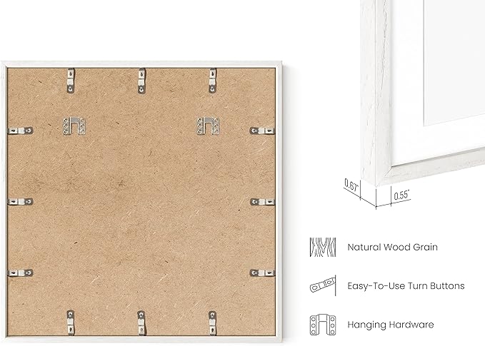 HAUS AND HUES 20x20 Square Picture Frames Set of 25 - Oak Wood Frames with Plexiglass, White