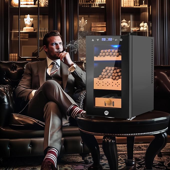 25L Cigar Electric Humidor, 200 Counts Large Capacity,Thermostatic Electric Cooler Cabinet with Digital LED Screen, Safety Lock,Smart Humidity & Temp Control, Gifts for Men