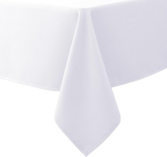Biscaynebay Textured Fabric Tablecloth 60x84 Inches Rectangular, White Water Resistant Tablecloths for Dining, Kitchen, Wedding and Parties etc. Machine Washable