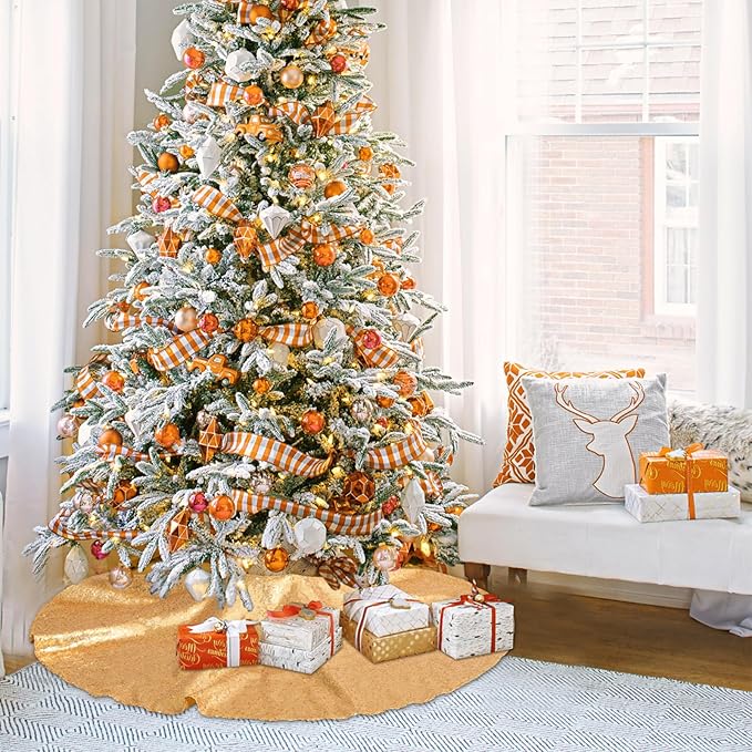 Gold Christmas Tree Skirt 36 inch Small Tree Skirt 4ft Sequin Tree Skirt for Gold Christmas Decorations