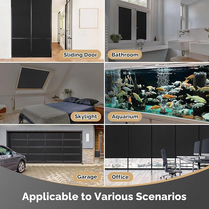 DOWELL Blackout Window Film, 100% Light Sun Blocking Static Cling Frosted Privacy Film for Glass, Heat Control Removable Window Tint, Room Darkening Cover for Day Sleep, Black, 23.6" x 118"