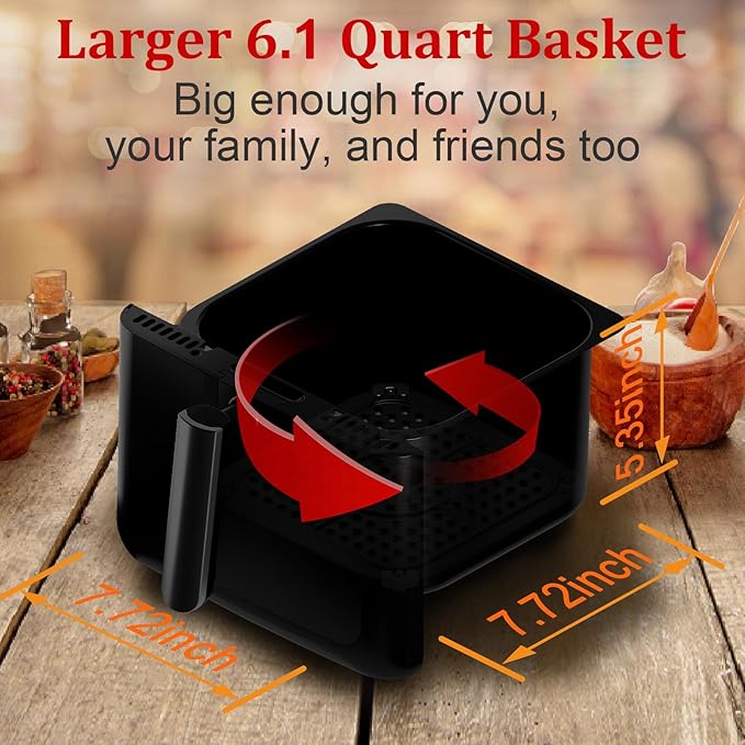 Air Fryer, 6QT Air Fryer Oven with LED Digital Touchscreen, 12 Preset Cooking Functions Air fryers,Roast, Warm-Up, Stay Warm, Stick-Free & Dishwasher-Friendly Basket, Stainless Steel/Black