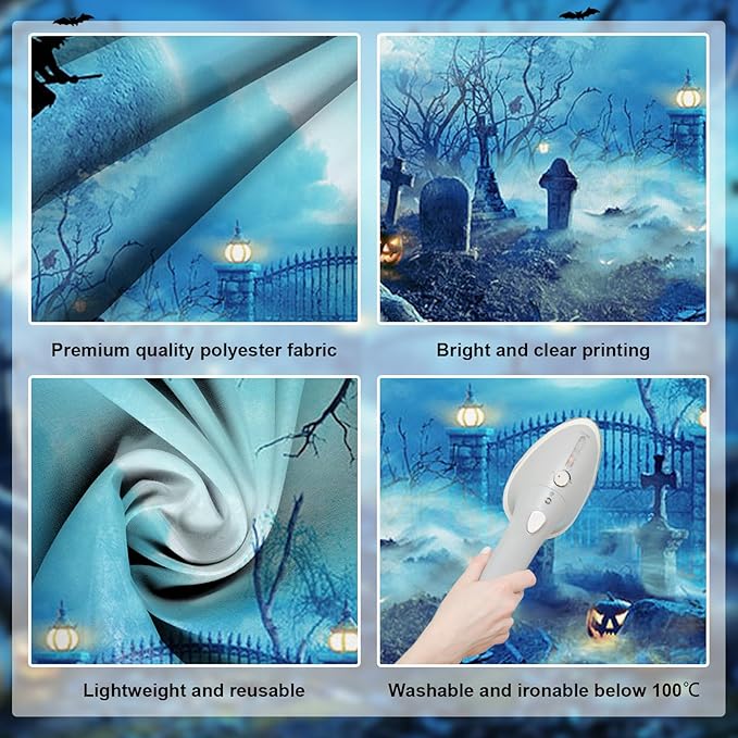 Avezano Halloween Photography Backdrop Full Moon Scary Night Castle Pumpkins Party Background Spooky Witch Bats Cemetery Child Kids Halloween Party Decorations Photoshoot Backdrops (7x5ft, Blue)