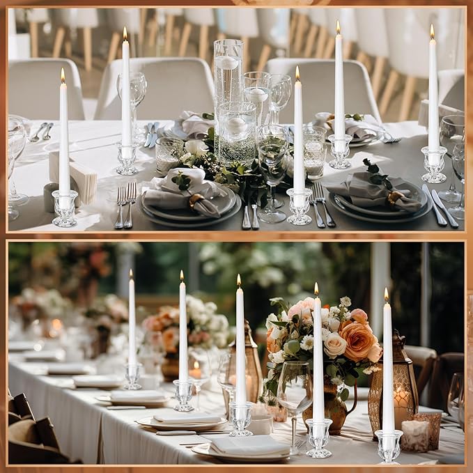 144 Pcs Glass Taper Candle Holders Bulk 2. 5 Inch Clear Candlestick Holder with Long Tapered Candles Candle Sticks Set for Table Centerpiece Wedding Christmas Party Decoration