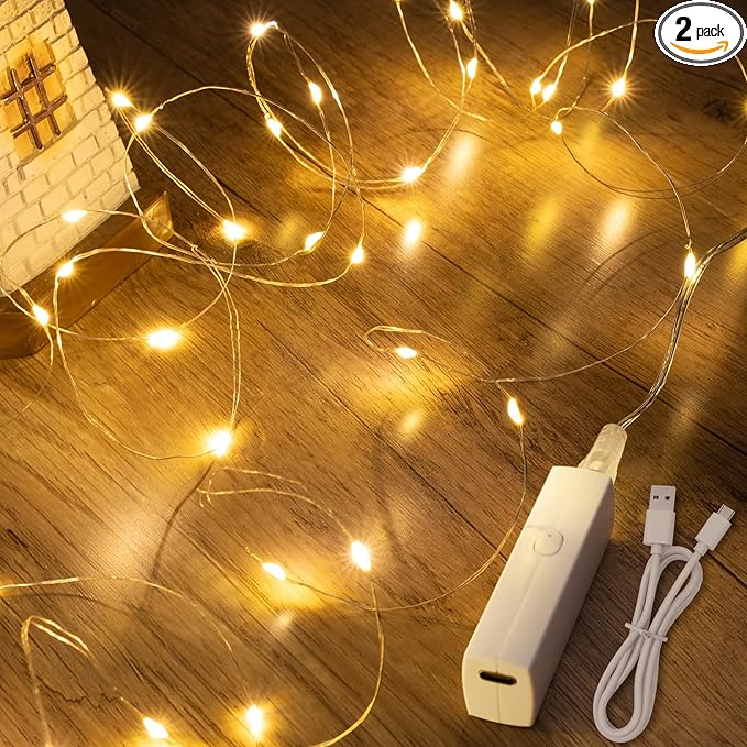 32FT(16 * 2) Fairy Lights Battery Operated String Lights, Twinkle Lights with Timer, Mini LED Fairy Lights for Bedroom, Christmas Decorations, Mason Jars, Wedding, Vine, Table Centerpieces Warm White