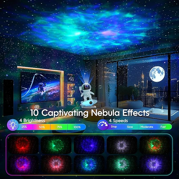Astronaut Galaxy Projector, Star Projector Rocket Night Light for Kids Room, 360° Adjustable Magnetic Head, Bluetooth Speaker, Timer, White Noise with Remote APP Button Control Idea for Gift