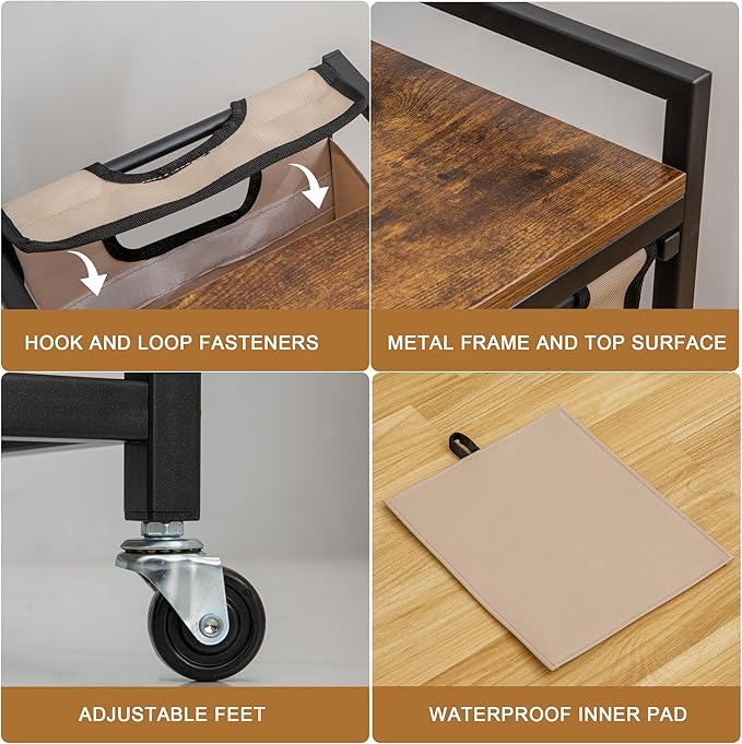 Laundry Basket Organizer - Hampers with 3 Compartments, Sliding Laundry Sorter Bags, Top Storage Shelf, Metal Frame