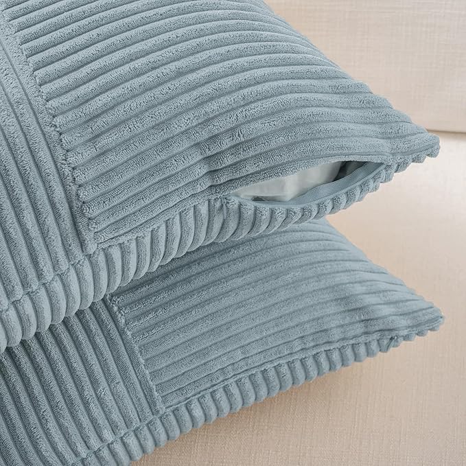 Fancy Homi Set of 2 Light Blue Decorative Throw Pillow Covers 20x20 Inch for Living Room Couch Bed Sofa, Farmhouse Boho Home Decor, Soft Cross Corduroy Patchwork Accent Square Cushion Case 50x50 cm