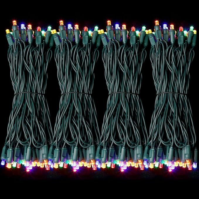 200LED (4pk of 50L) String Lights, LED Christmas Lights, 6" SPACING,Green Wire,Multicolour