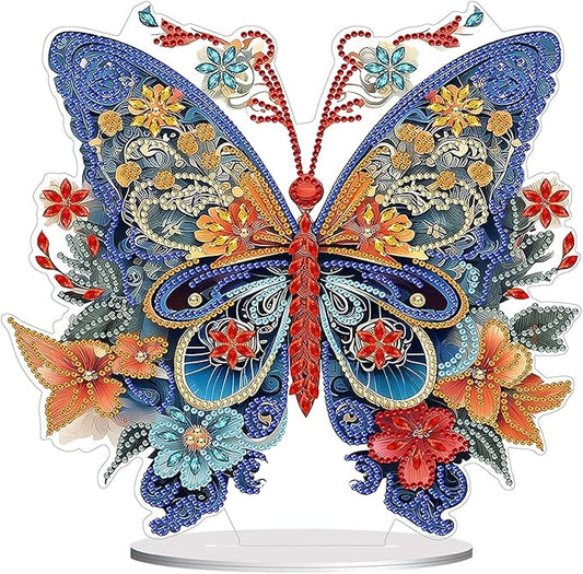 Diamond Painting Kits for Adults Beginners, 5D Full Drill Flowers and Butterfly Crystal Art Desktop Ornament, DIY Single Sided Home Office Desk Decor, Creative Craft Gift Set with Tools