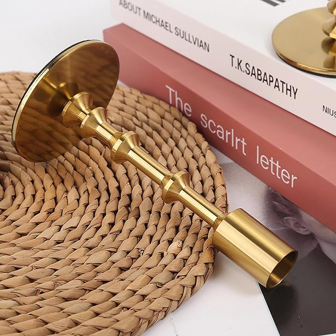 Gold Candle Holders,Modern Candle Stick Holders for Table Mantel Wedding Housewarming, Set of 3 Metal Brass Candlestick Holder