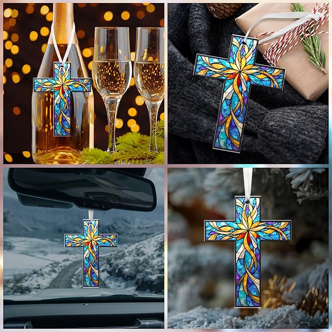 FLAGWIX Christian Gifts for Women Men - Acrylic Christmas Ornaments 2025 - Catholic Spiritual Religious Gifts for Women Mom Grandma, Cross Ornaments for Christmas Tree, Religious Gift, Cross Ornament