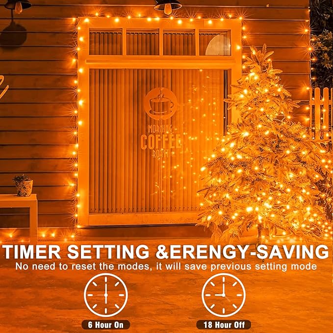 120 LED Orange Halloween Lights, 40 FT Halloween Lights Outdoor Clear Wire with 8 Modes, Plug in Waterproof Orange Fairy String Light for Indoor Christmas Halloween Thanksgiving Decorations