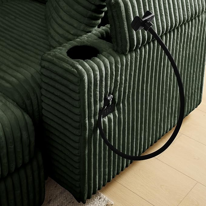 Modular Sectional Sofa Couch, Plush Corduroy Fabric Sectional Couches for Living Room with USB Charging Ports, Phone Holders, and Multi-Functional Storage Armrests (Green, 3set+1ottoman)