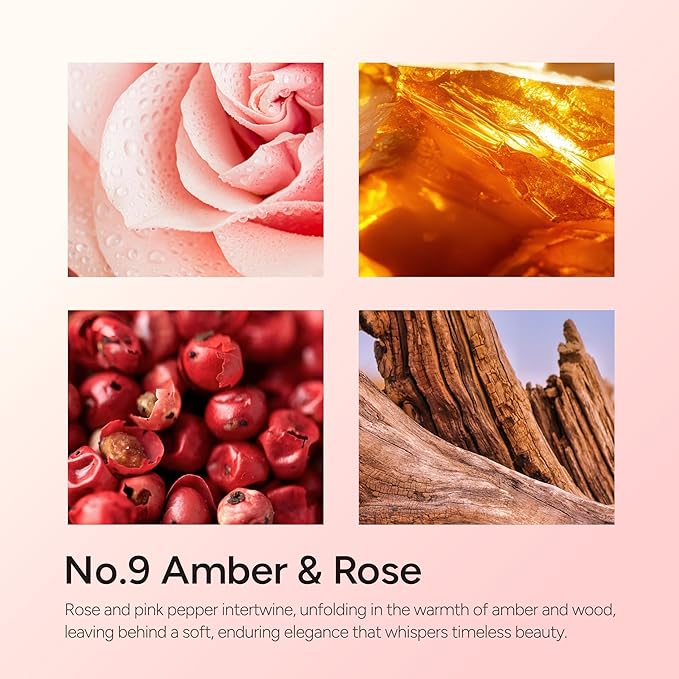 Amber & Rose Luxury Scented Candles, 9oz Soy Wax Candles for Home Scented, Rose, Wood, Amber Scent, Long Burning Time, Gifts for Women, Friends, Men, Sister, Mom, Teacher
