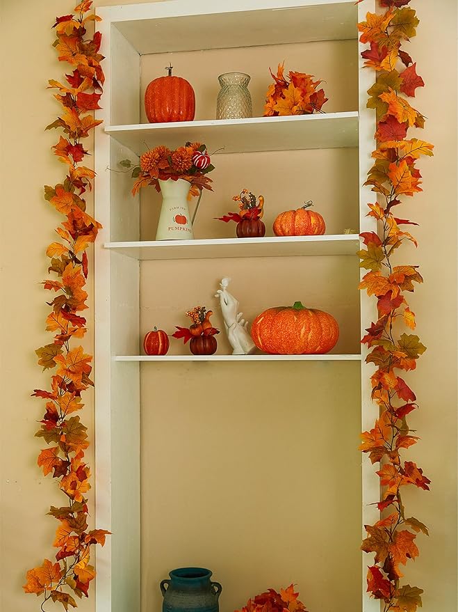 Anna's Whimsy 3 Pcs 21FT【Upgrade Length】 Thanks Garlands, Artificial Maple Garland, Hanging Vine Garland Artificial Autumn Vines for Home Wedding Fireplace Party Thanksgiving Decor