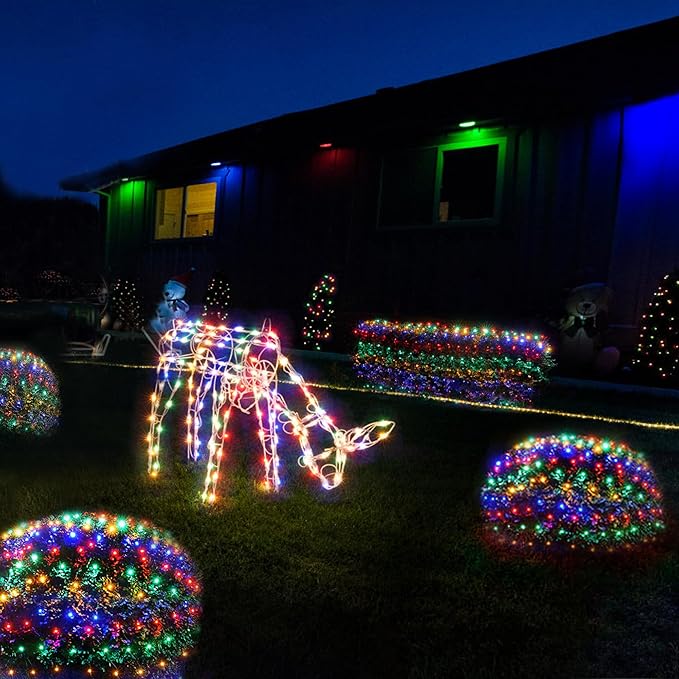 WBao Solar Christmas Lights Outdoor 200LED 8.4ft x 5.2ft Christmas Net Lights with Remote, 8 Lighting Modes, Timer, Waterproof for Lawn, Bushes, Shrubs, Trees Outdoor Christmas Decorations, Multicolor