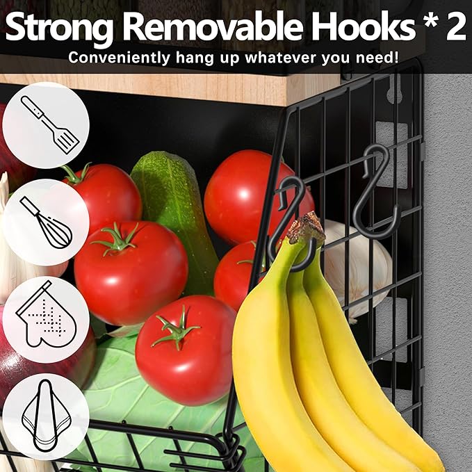 Magnetic Spice Rack for Refrigerator, Fruit, Potato & Onion Storage Bin,Large Capacity Magnetic Shelves for Side of Refrigerator, Kitchen Organizers and Storage Countertop,1 Pack Black