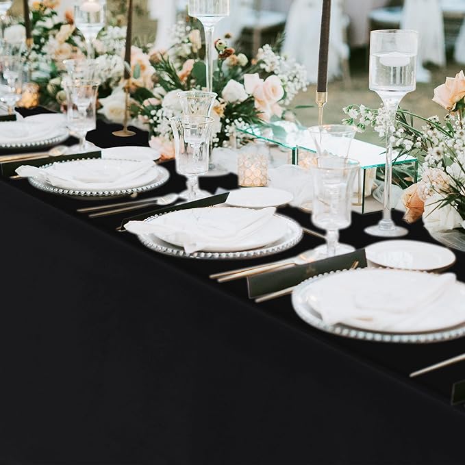Fitable 6 Pack Black Rectangle Table Clothes - 90 x 156 Inch - Wrinkle and Stain Resistant Fabric Tablecloths, Washable Polyester Table Covers for Wedding, Party, Banquet, Formal Events